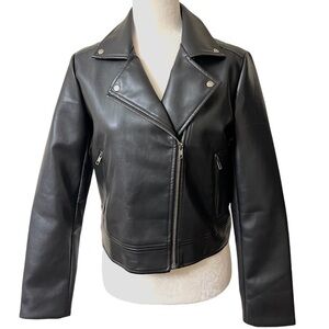 Altar'd State faux leather moto jacket black with silver zipper small NWT